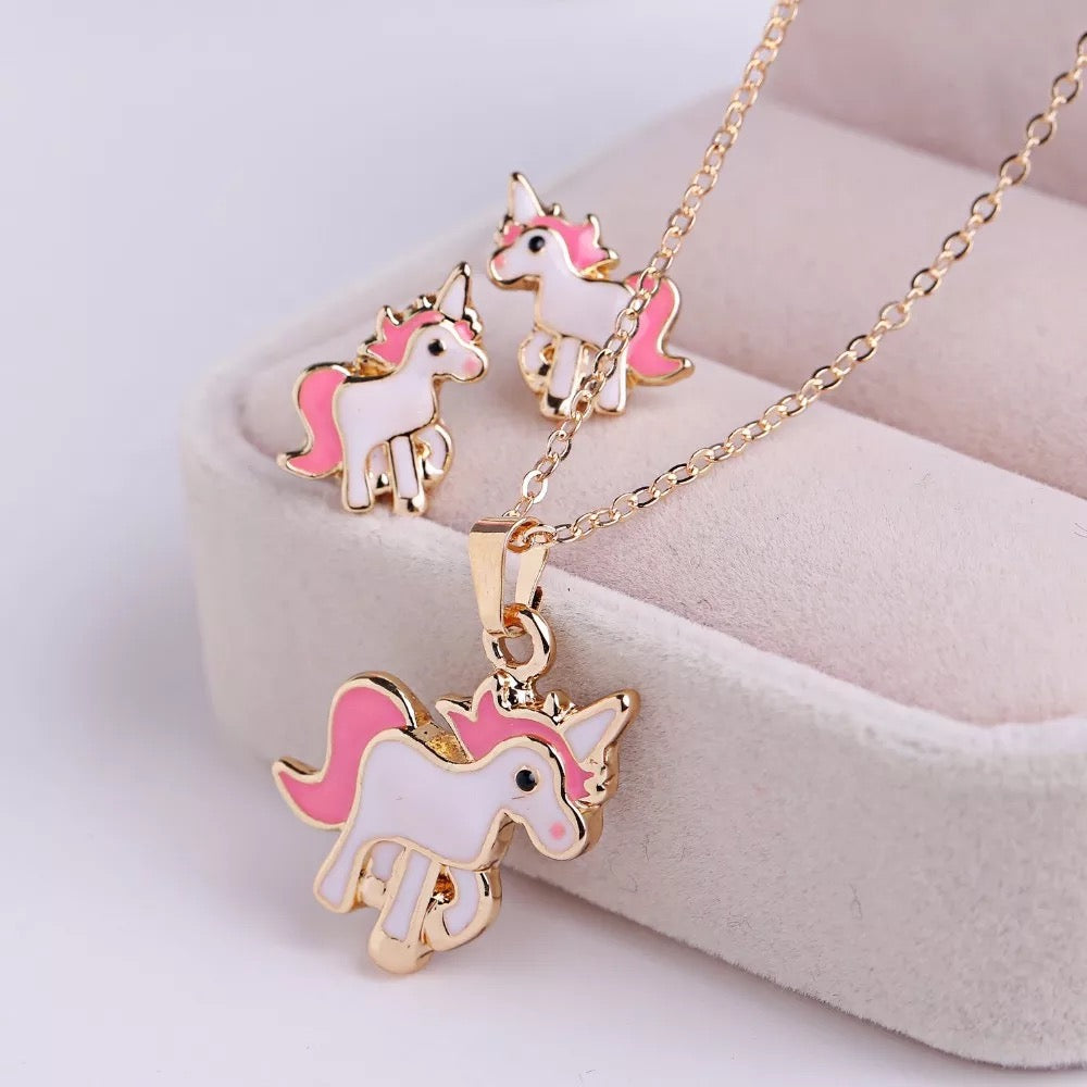 Kids Unicorn Necklace & Earrings Set