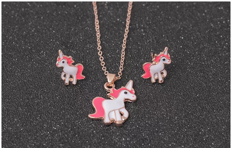 Kids Unicorn Necklace & Earrings Set